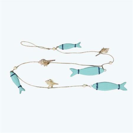 YOUNGS Wood Fish Garland with Beads & Shells 61647